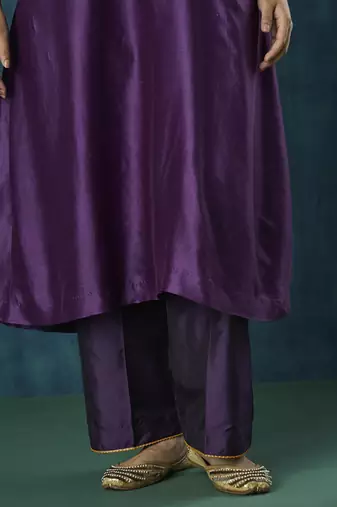 Purple embroidered chanderi silk kurti