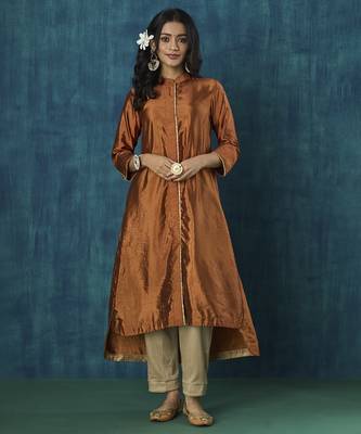 Rust habotai silk plain kurta set 4