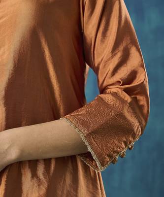 Rust habotai silk plain kurta set 5