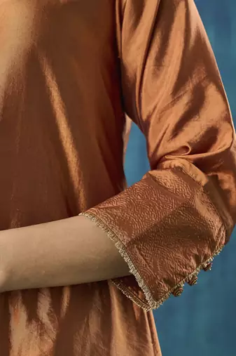 Rust habotai silk plain kurta set