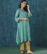 Teal stripe kurti with scallop embroidery