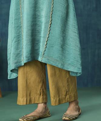Teal stripe kurti with scallop embroidery 2