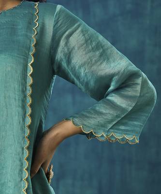 Teal stripe kurti with scallop embroidery 3