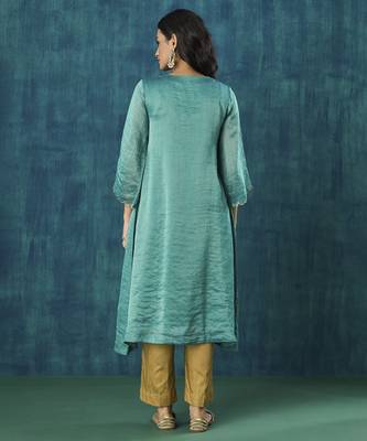 Teal stripe kurti with scallop embroidery 4