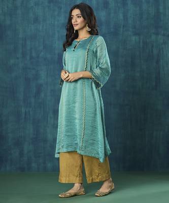 Teal stripe kurti with scallop embroidery 5