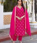 Women Cotton Jequrd Kurta With Trouser & Dupatta