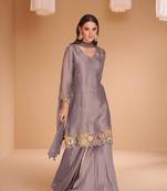 Purple handwork organza silk straight sharara suit - full stitched suit