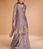 Purple handwork organza silk straight sharara suit - full stitched suit