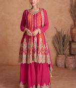 Pink Zari Embroidered Work Chinon Punjabi Salwar Suit