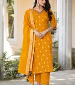 Women Cotton Jequrd Kurta With Trouser & Dupatta