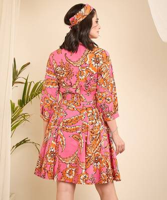Pink floral print flared dress 4