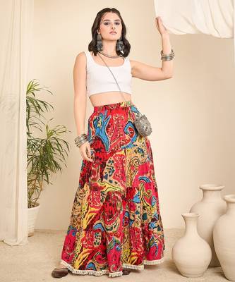 Abstract printed longline tiered skirt 1