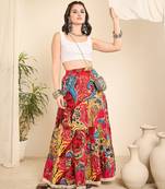Abstract printed longline tiered skirt