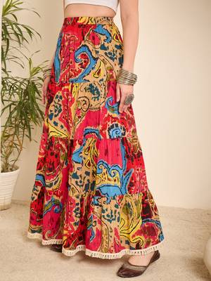 Abstract printed longline tiered skirt 2