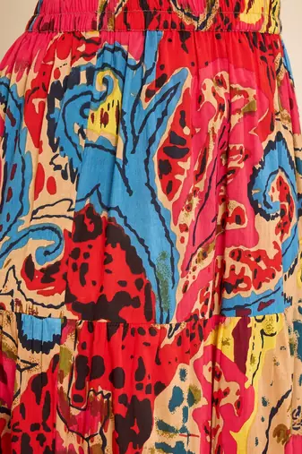 Abstract printed longline tiered skirt