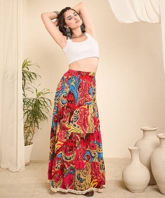 Abstract printed longline tiered skirt 5