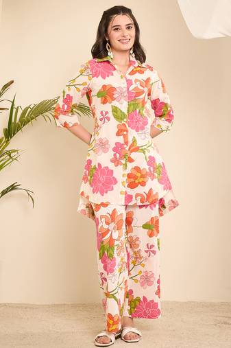 Cotton floral hi-low co-ord set