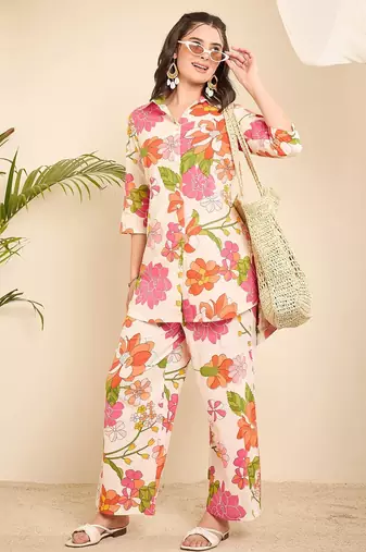 Cotton floral hi-low co-ord set