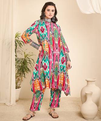 Ikat printed aysmmetric bottom co-ord set 1
