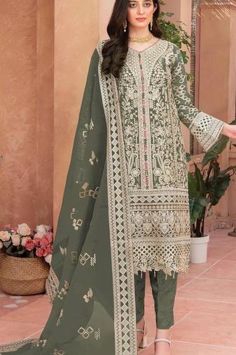 Mehendi Embroidered organza salwar suit