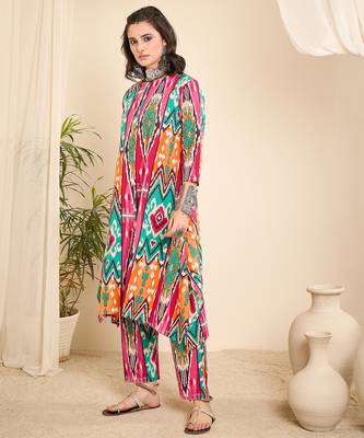 Ikat printed aysmmetric bottom co-ord set 2