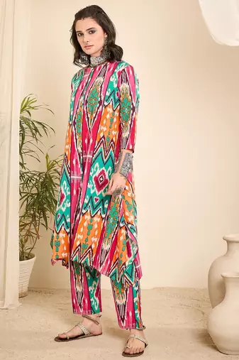 Ikat printed aysmmetric bottom co-ord set