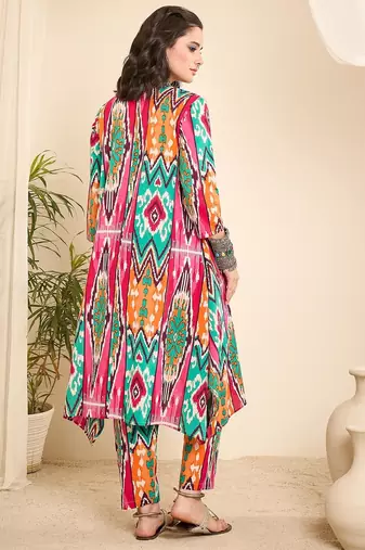 Ikat printed aysmmetric bottom co-ord set