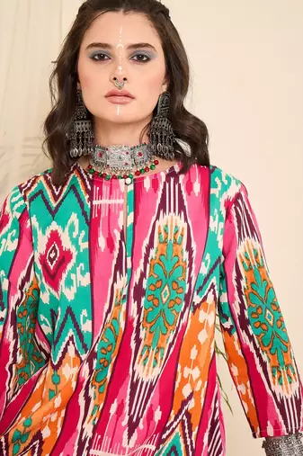 Ikat printed aysmmetric bottom co-ord set