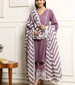 Light Mauve Embroidered Kurta and Pant Set with Dupatta