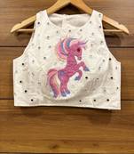 White Real mirror work and handwork sleeveless blouse