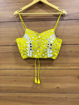 Lime Yellow Real mirror hand work sleeveless blouse 1