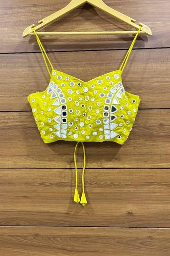 Lime Yellow Real mirror hand work sleeveless blouse