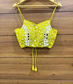 Lime Yellow Real mirror hand work sleeveless blouse
