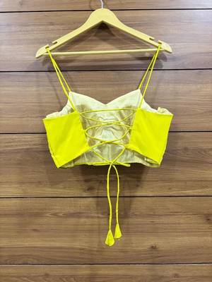 Lime Yellow Real mirror hand work sleeveless blouse 2