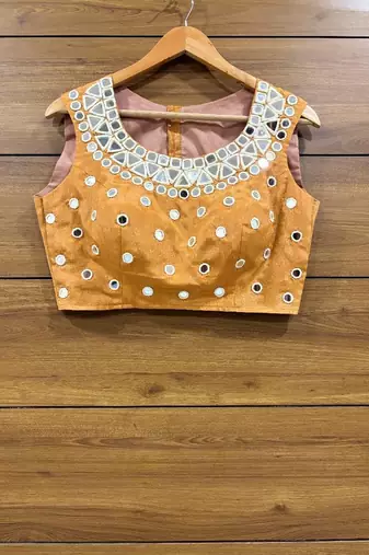 burnt orange Real mirror hand work sleeveless blouse