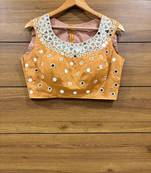 burnt orange Real mirror hand work sleeveless blouse