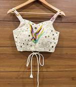 Offwhite real mirror hand work sleeveless blouse