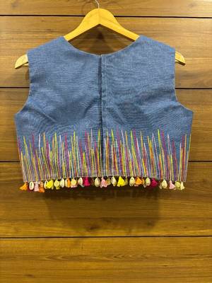 Denim Colourful thread work sleeveless blouse 2