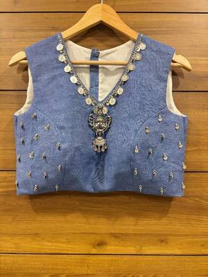 Denim Oxdized Patch work Sleeveless blouse 1