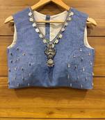 Denim Oxdized Patch work Sleeveless blouse