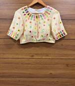 Off white real mirror work of multi colour threads sleeveless blouse