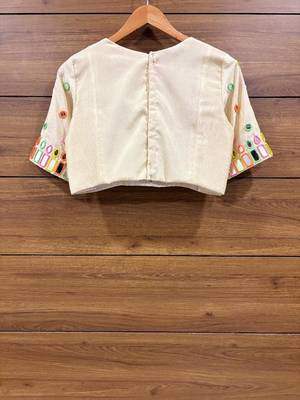 Off white real mirror work of multi colour threads sleeveless blouse 3