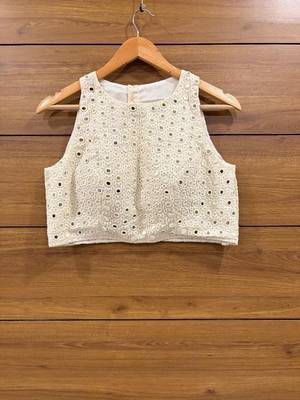 Offwhite Real mirror Hand work and chikankari work Sleeveless blouse 1