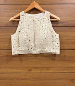 Offwhite Real mirror Hand work and chikankari work Sleeveless blouse