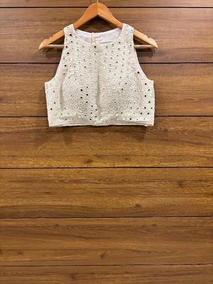 Offwhite Real mirror Hand work and chikankari work Sleeveless blouse 2