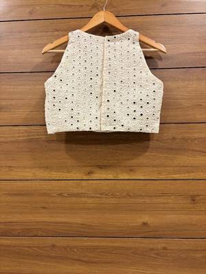 Offwhite Real mirror Hand work and chikankari work Sleeveless blouse 3