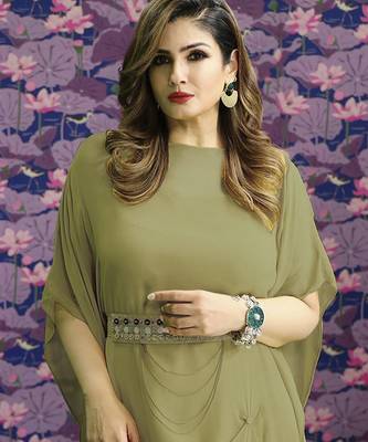 Green georgette plain kaftan 2