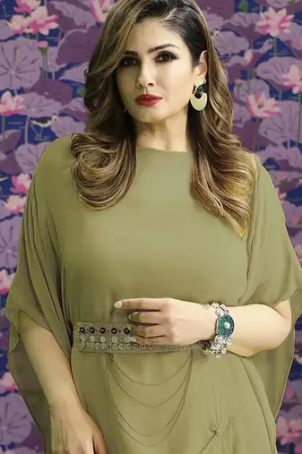 Green georgette plain kaftan
