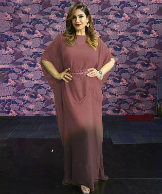 Wine georgette plain kaftan 1