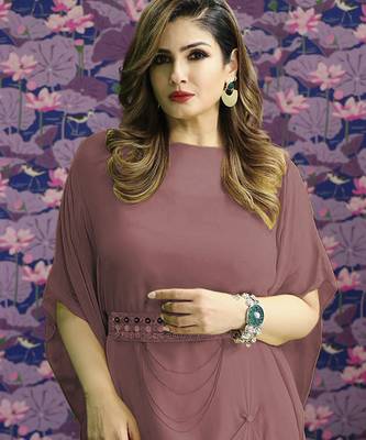 Wine georgette plain kaftan 2